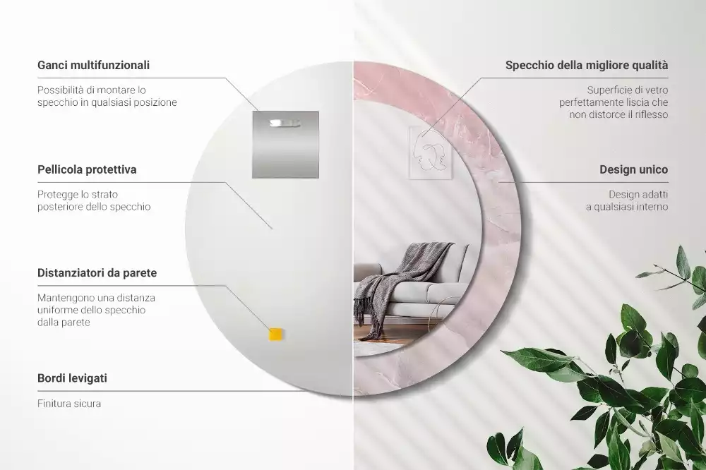 Lustro w ramce z nadrukiem w motywie różowego kamienia