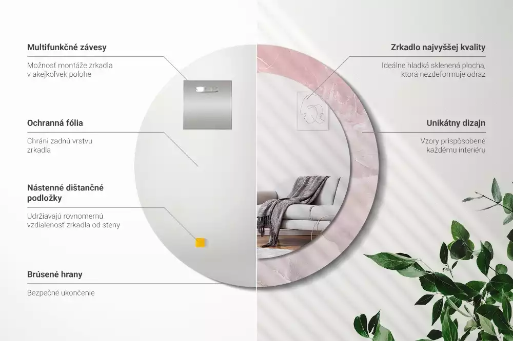 Lustro w ramce z nadrukiem w motywie różowego kamienia