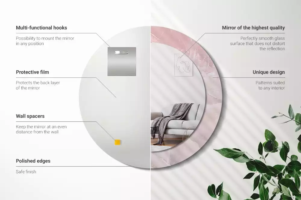 Lustro w ramce z nadrukiem w motywie różowego kamienia