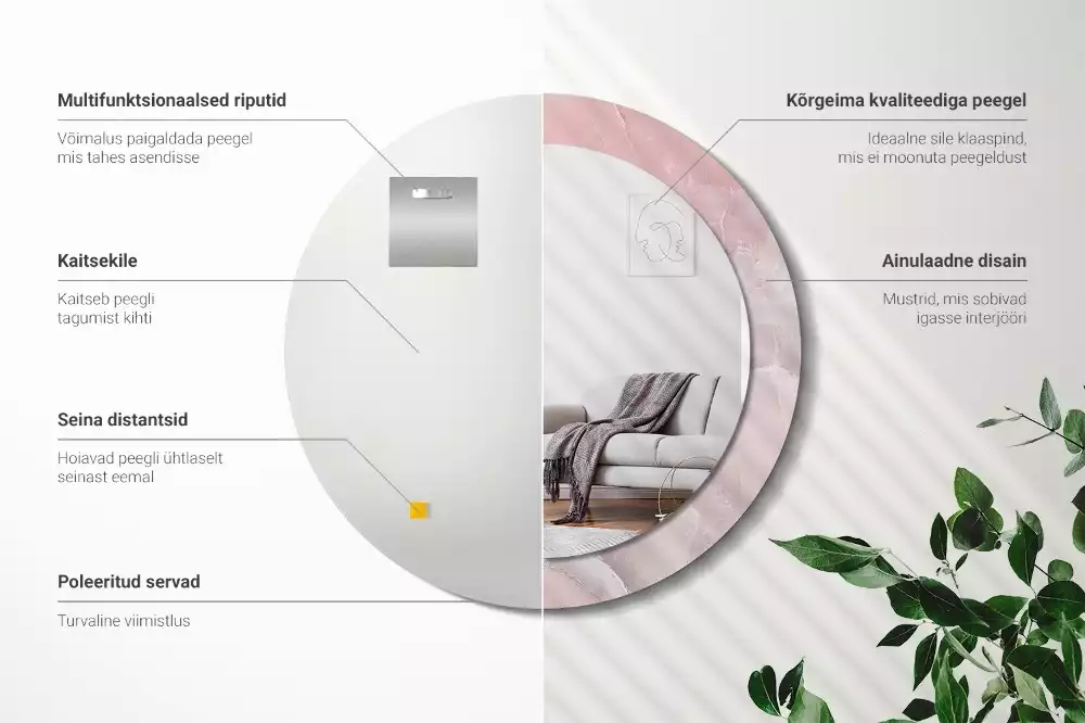 Lustro w ramce z nadrukiem w motywie różowego kamienia