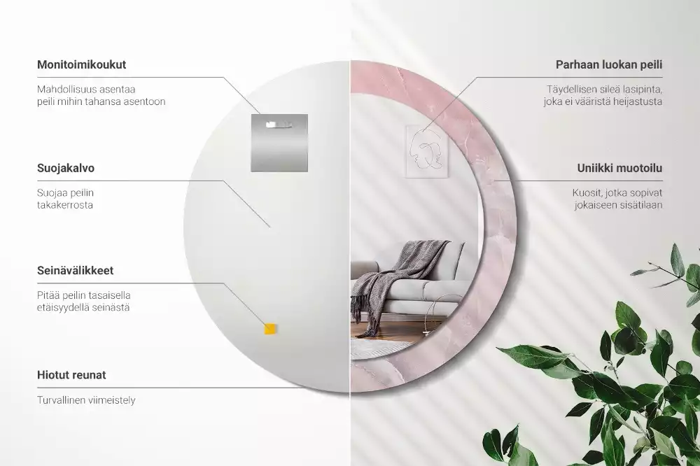 Lustro w ramce z nadrukiem w motywie różowego kamienia