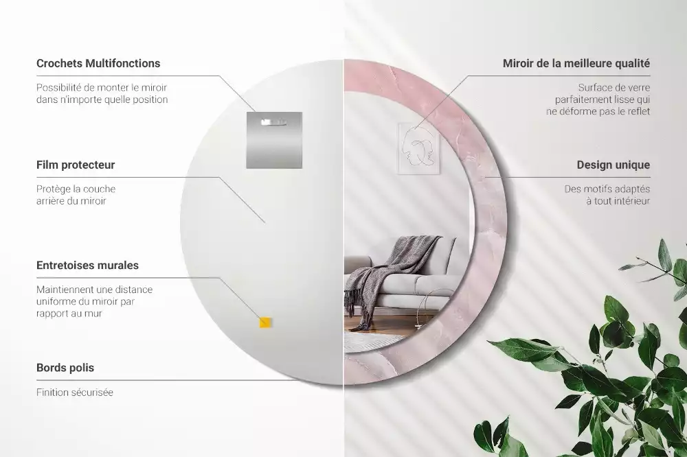 Lustro w ramce z nadrukiem w motywie różowego kamienia