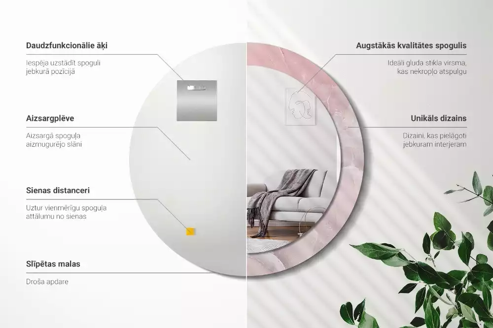 Lustro w ramce z nadrukiem w motywie różowego kamienia