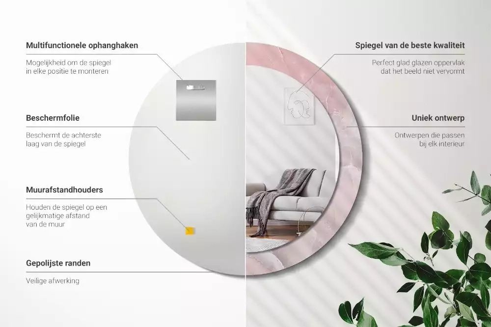 Lustro w ramce z nadrukiem w motywie różowego kamienia