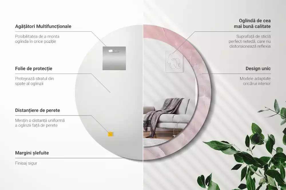 Lustro w ramce z nadrukiem w motywie różowego kamienia