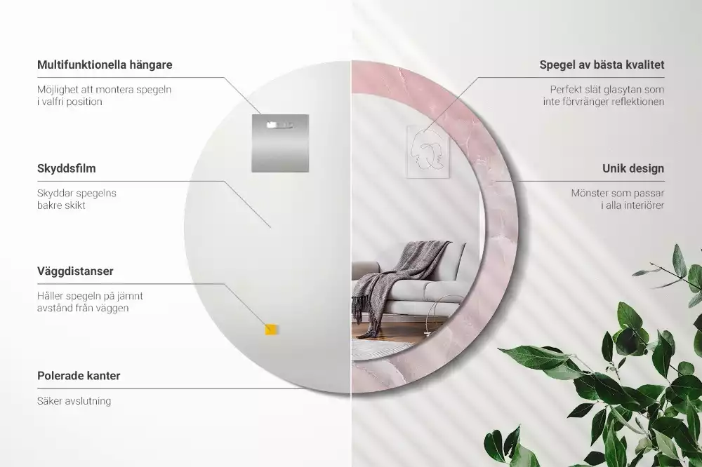 Lustro w ramce z nadrukiem w motywie różowego kamienia