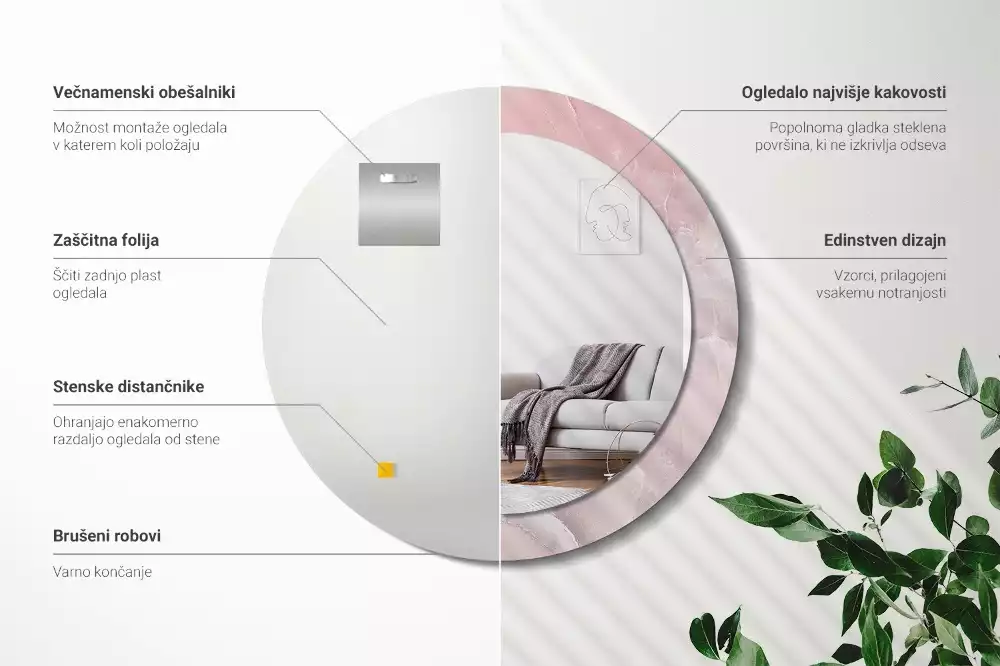 Lustro w ramce z nadrukiem w motywie różowego kamienia