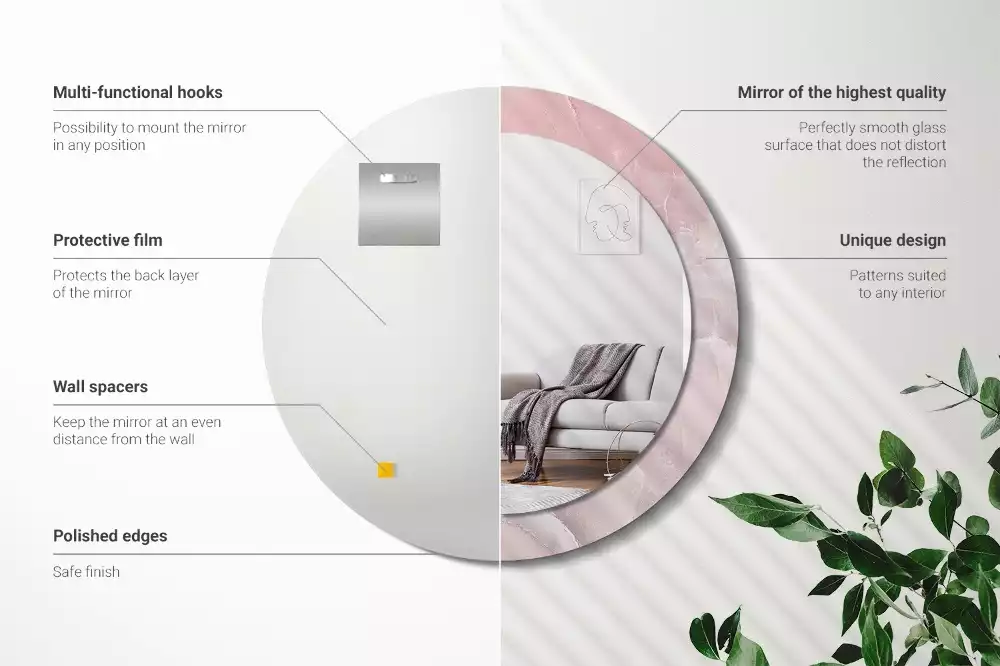 Lustro w ramce z nadrukiem w motywie różowego kamienia