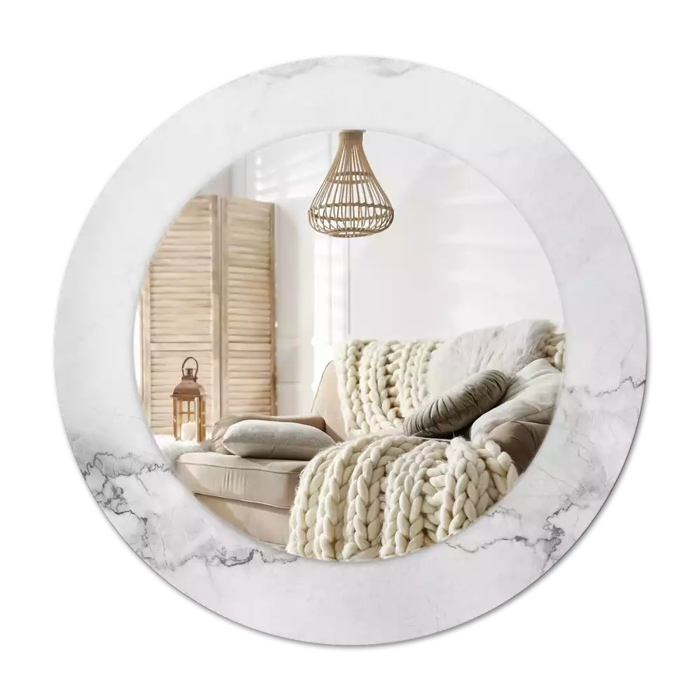 Lustro z okrągłą ramką z nadrukiem w kolorze białego marmuru