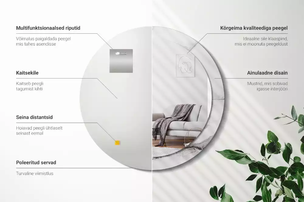 Lustro z okrągłą ramką z nadrukiem w kolorze białego marmuru