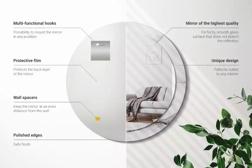 Lustro z okrągłą ramką z nadrukiem w kolorze białego marmuru