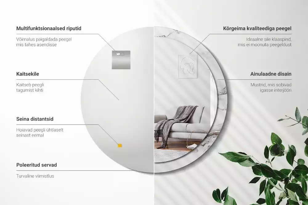 Lustro z okrągłą ramką z nadrukiem w kolorze białego marmuru