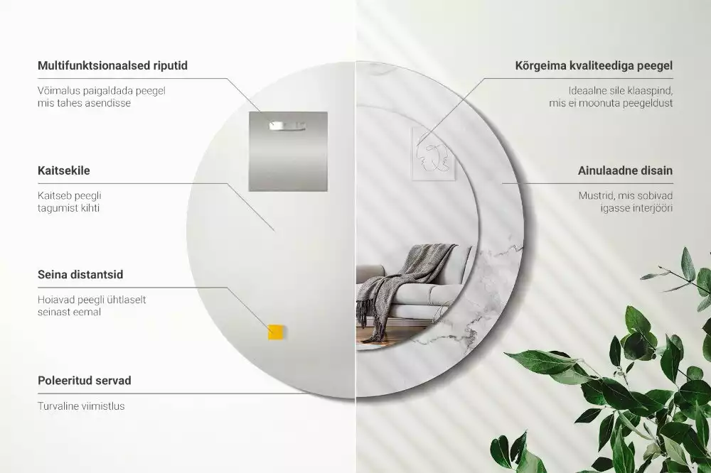 Lustro z okrągłą ramką z nadrukiem w kolorze białego marmuru