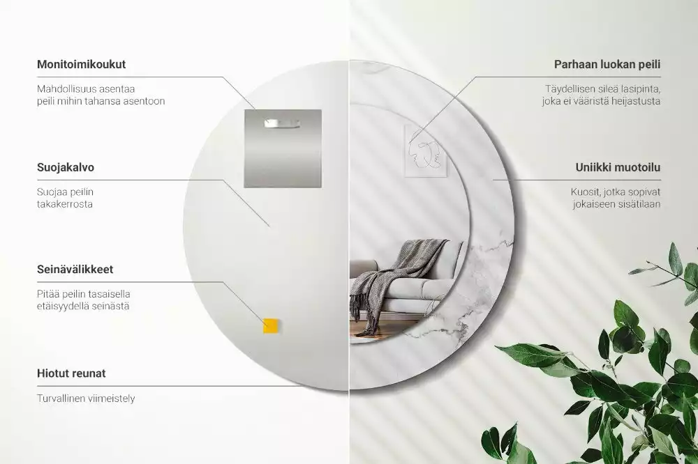 Lustro z okrągłą ramką z nadrukiem w kolorze białego marmuru