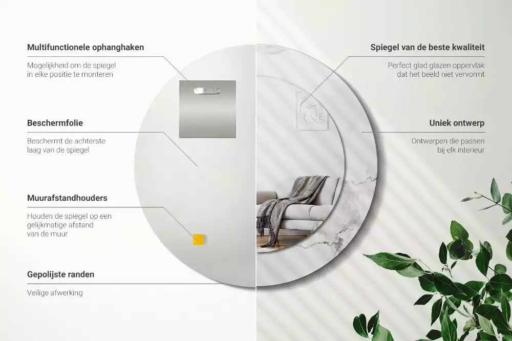 Lustro z okrągłą ramką z nadrukiem w kolorze białego marmuru