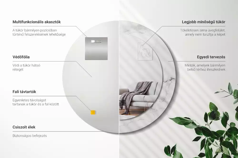 Lustro z okrągłą ramką z nadrukiem w kolorze białego marmuru