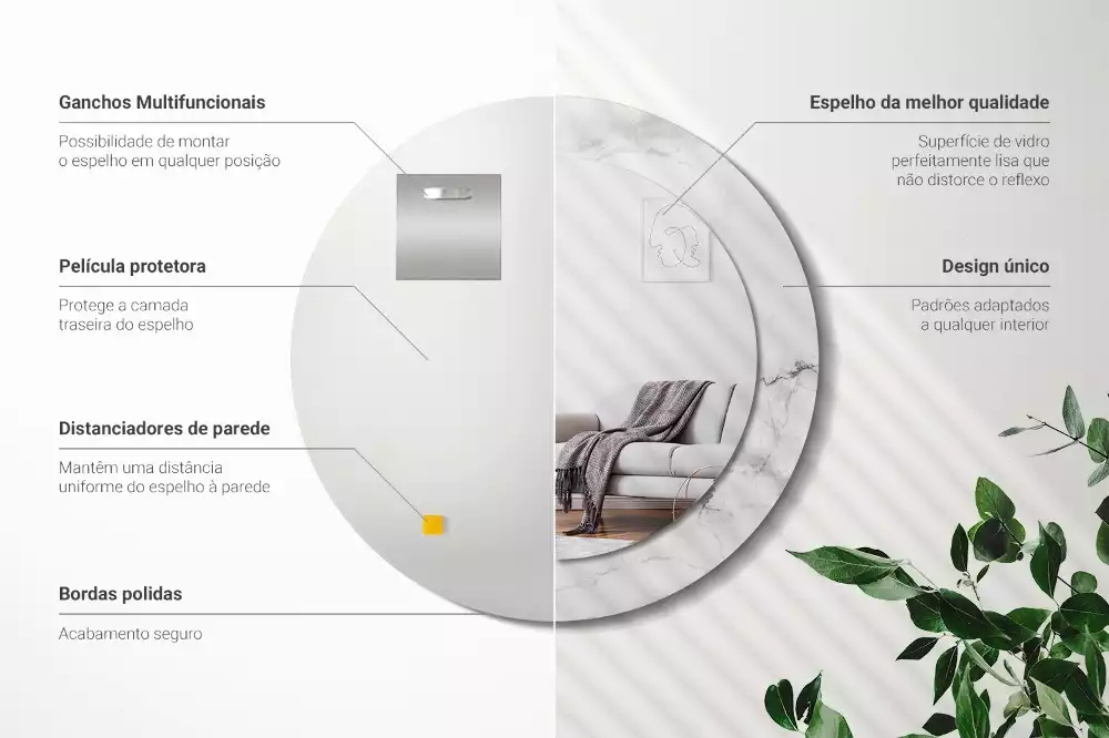 Lustro z okrągłą ramką z nadrukiem w kolorze białego marmuru