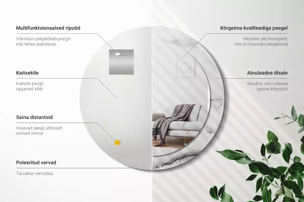 Lustro z okrągłą ramką z nadrukiem w kolorze białego marmuru