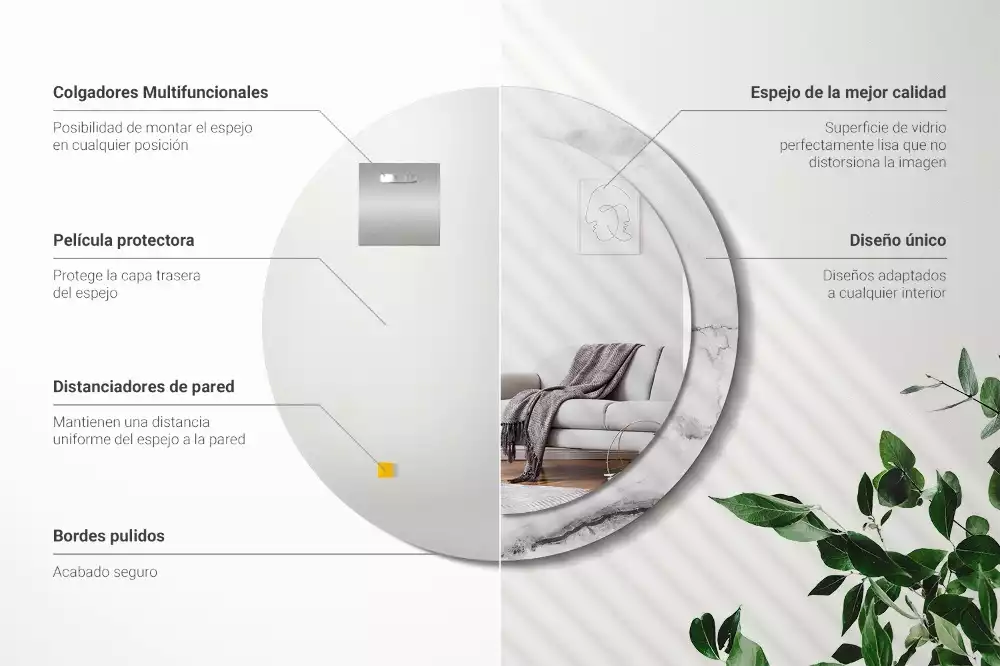 Lustro z okrągłą ramką z nadrukiem w kolorze białego marmuru