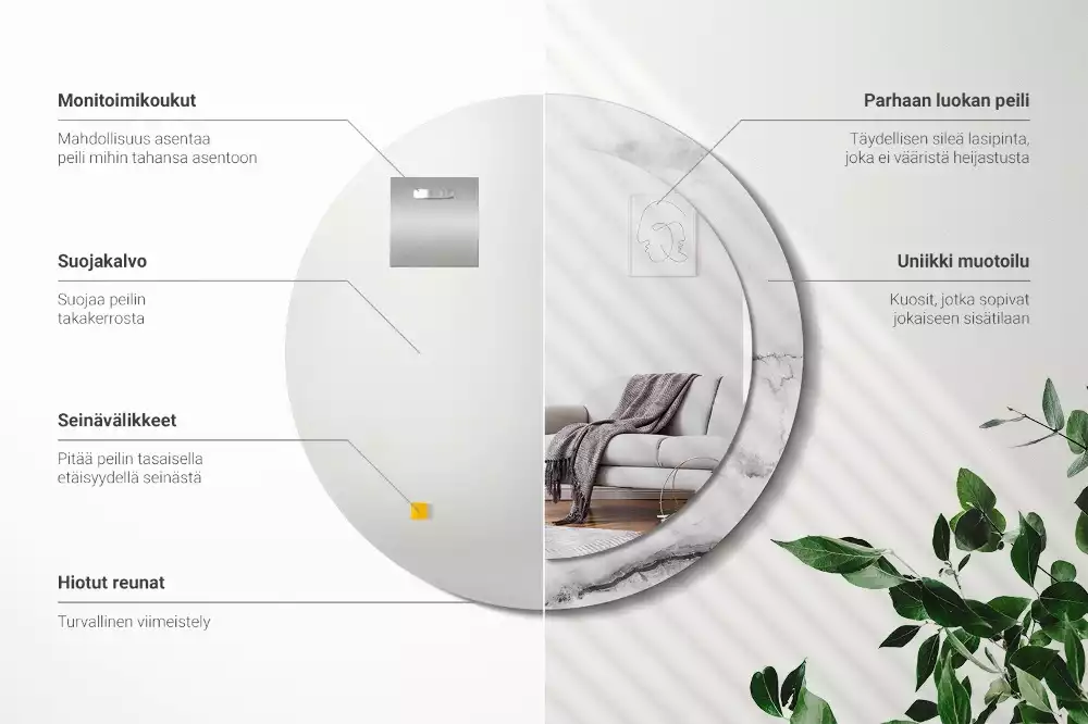 Lustro z okrągłą ramką z nadrukiem w kolorze białego marmuru