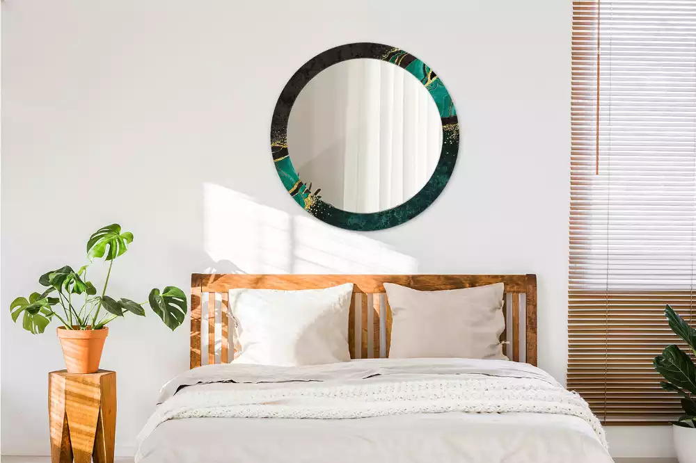 Lustro z drukowaną ramką w motywie marmurowej zieleni