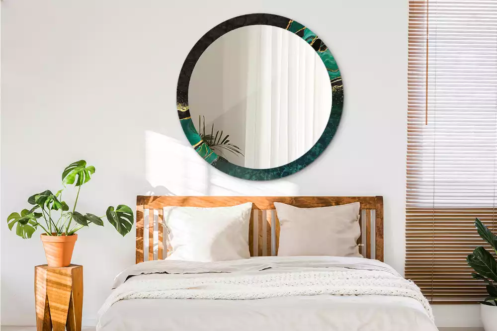 Lustro z drukowaną ramką w motywie marmurowej zieleni