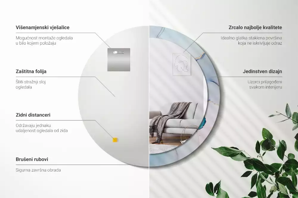 Lustro z ramą z nadrukiem w abstrakcyjny wzór płynnej grafiki