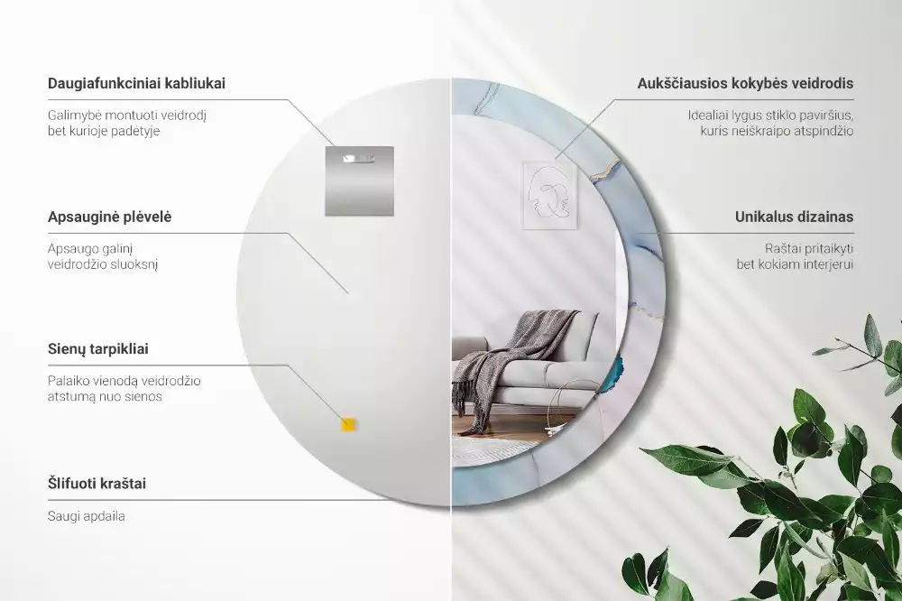 Lustro z ramą z nadrukiem w abstrakcyjny wzór płynnej grafiki