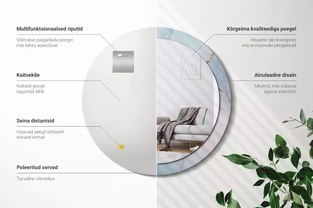 Lustro z ramą z nadrukiem w abstrakcyjny wzór płynnej grafiki