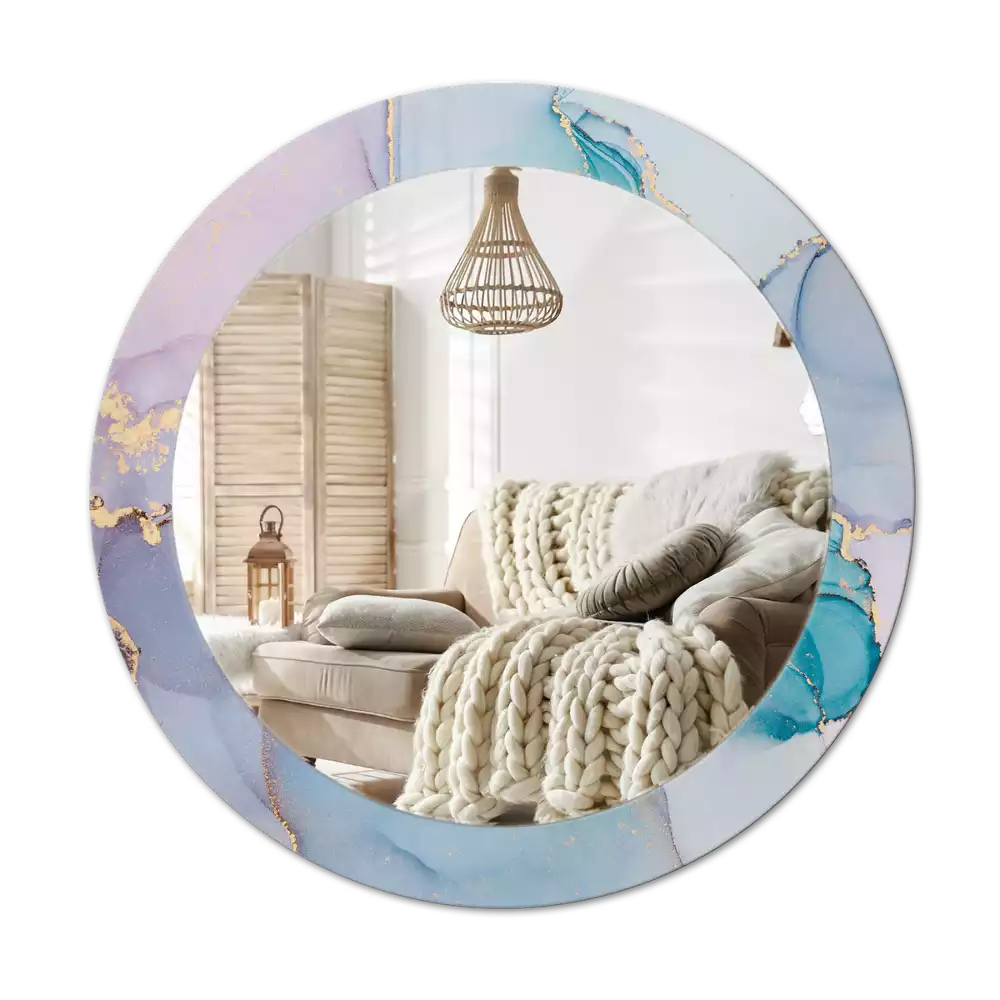 Lustro z ramą z nadrukiem w abstrakcyjny wzór płynnej grafiki