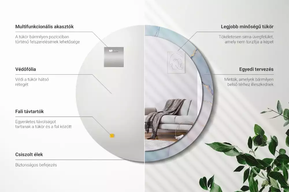 Lustro z ramą z nadrukiem w abstrakcyjny wzór płynnej grafiki