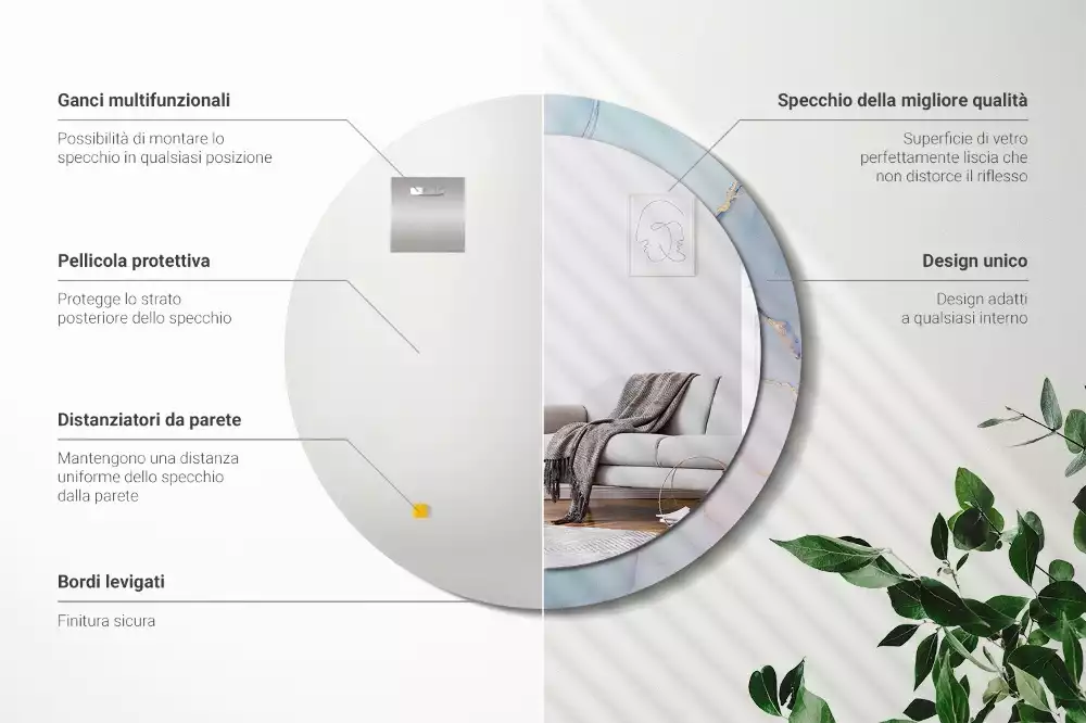 Lustro z ramą z nadrukiem w abstrakcyjny wzór płynnej grafiki