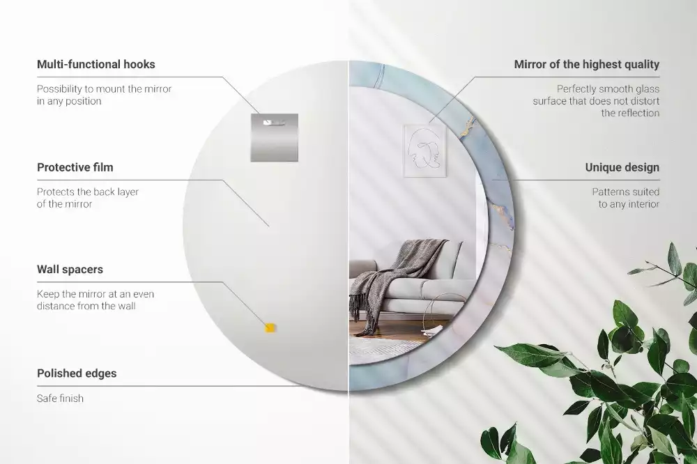 Lustro z ramą z nadrukiem w abstrakcyjny wzór płynnej grafiki