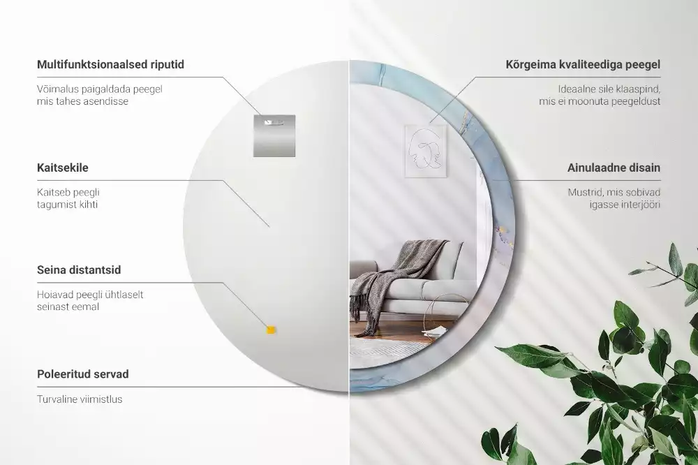 Lustro z ramą z nadrukiem w abstrakcyjny wzór płynnej grafiki