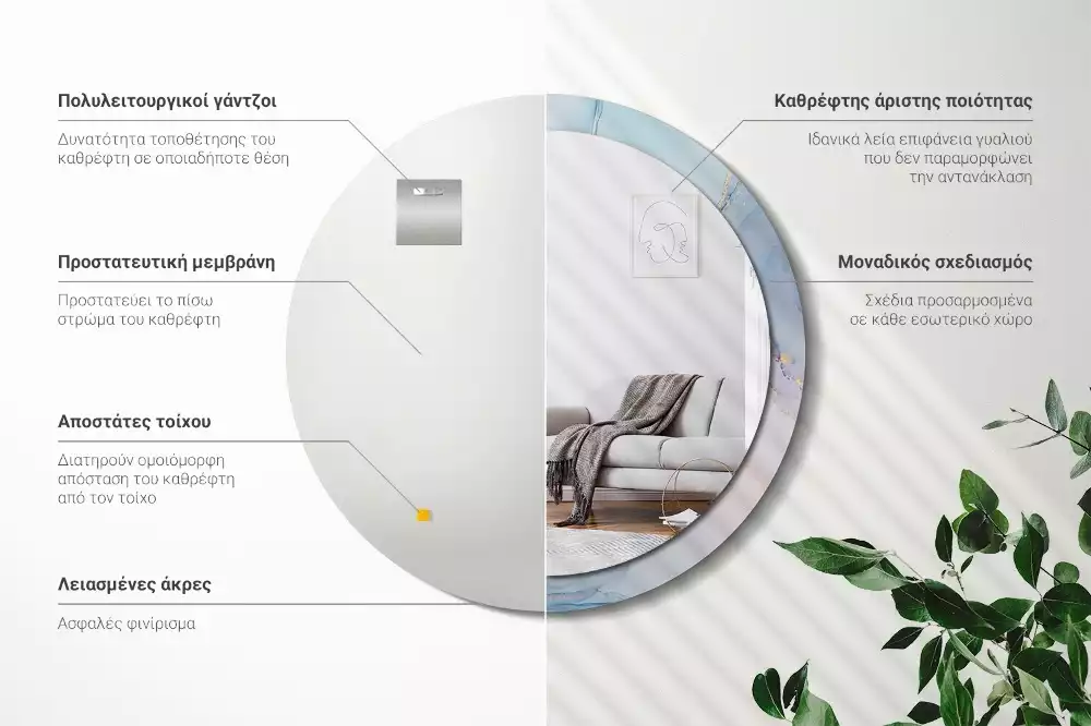 Lustro z ramą z nadrukiem w abstrakcyjny wzór płynnej grafiki