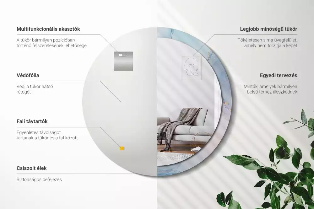 Lustro z ramą z nadrukiem w abstrakcyjny wzór płynnej grafiki