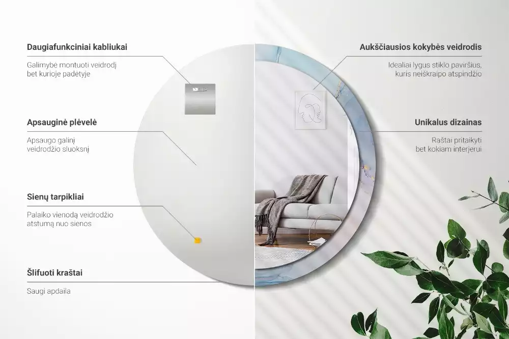 Lustro z ramą z nadrukiem w abstrakcyjny wzór płynnej grafiki