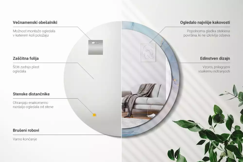 Lustro z ramą z nadrukiem w abstrakcyjny wzór płynnej grafiki