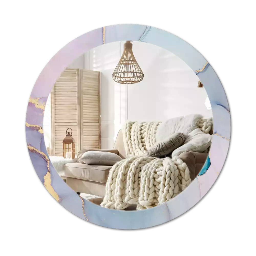 Lustro z ramą z nadrukiem w abstrakcyjny wzór płynnej grafiki