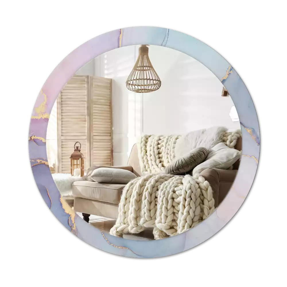 Lustro z ramą z nadrukiem w abstrakcyjny wzór płynnej grafiki