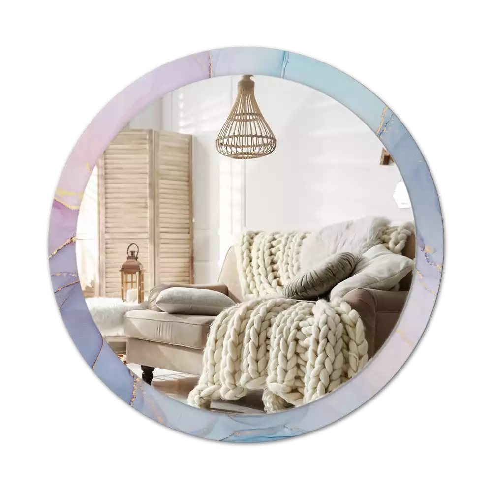 Lustro z ramą z nadrukiem w abstrakcyjny wzór płynnej grafiki