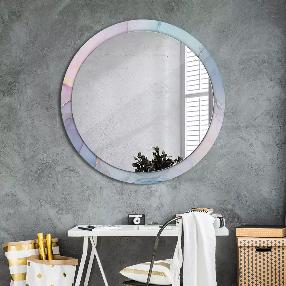 Lustro z ramą z nadrukiem w abstrakcyjny wzór płynnej grafiki