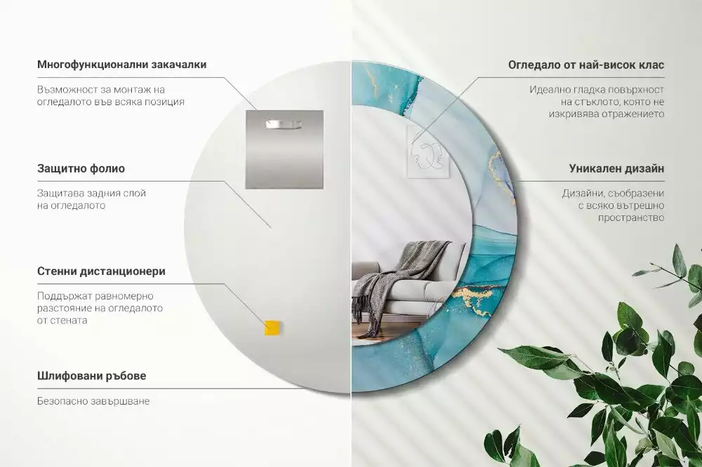 Lustro z ramą z nadrukiem w abstrakcyjny wzór płynnej grafiki