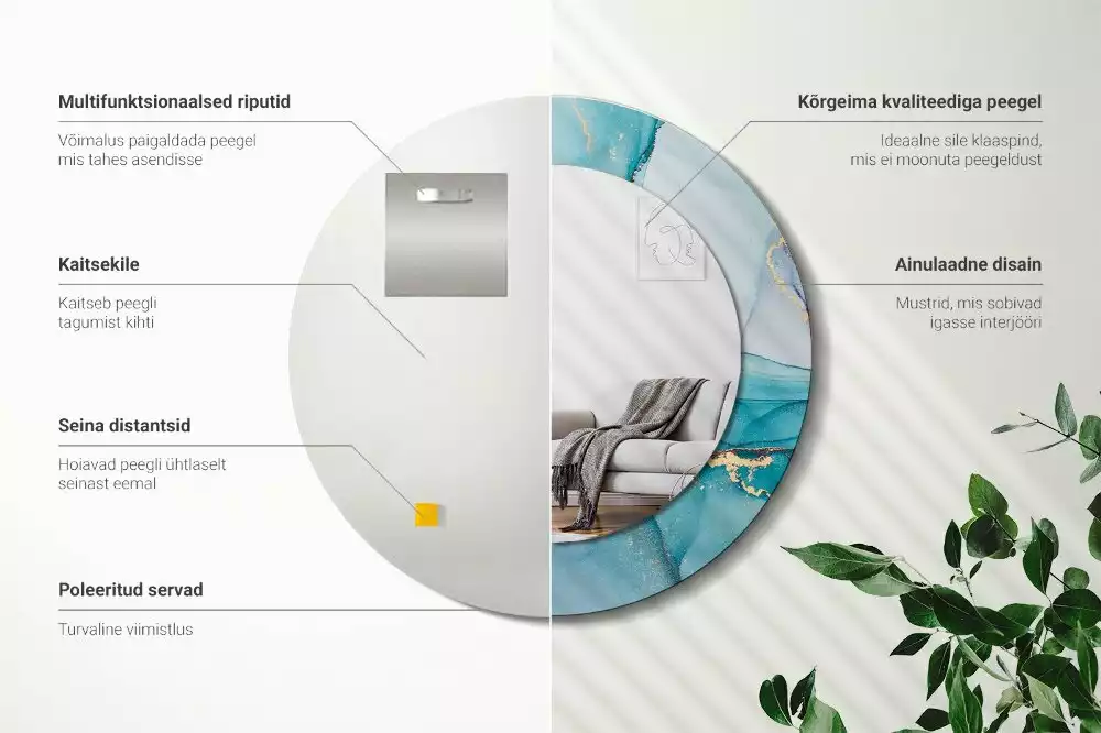 Lustro z ramą z nadrukiem w abstrakcyjny wzór płynnej grafiki