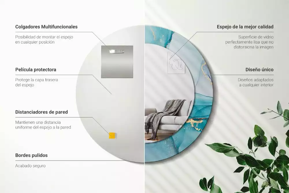 Lustro z ramą z nadrukiem w abstrakcyjny wzór płynnej grafiki