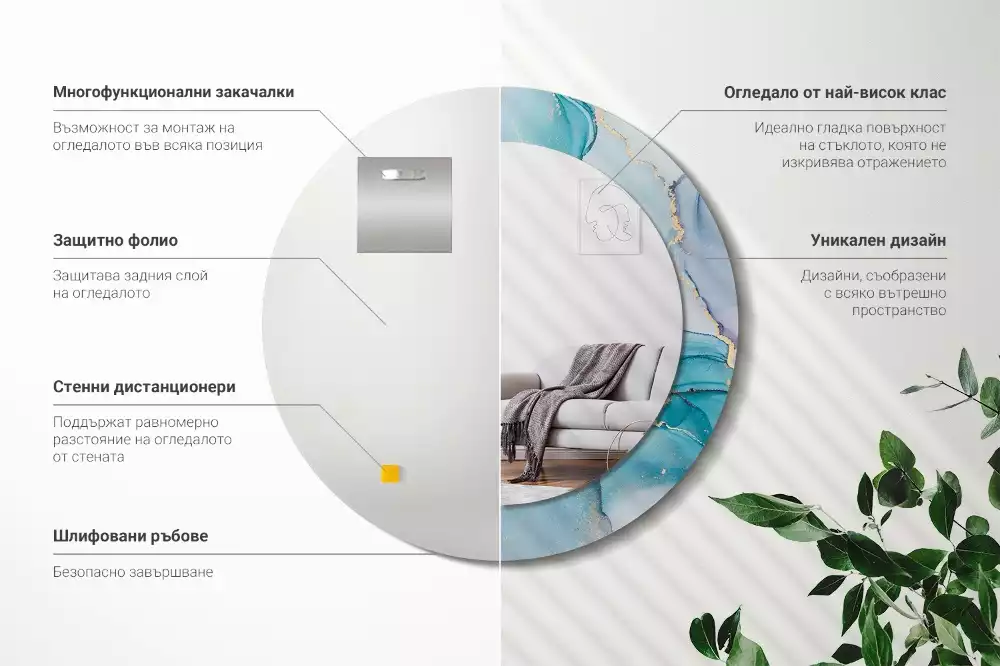 Lustro z ramą z nadrukiem w abstrakcyjny wzór płynnej grafiki