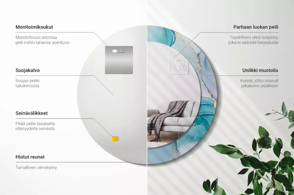 Lustro z ramą z nadrukiem w abstrakcyjny wzór płynnej grafiki