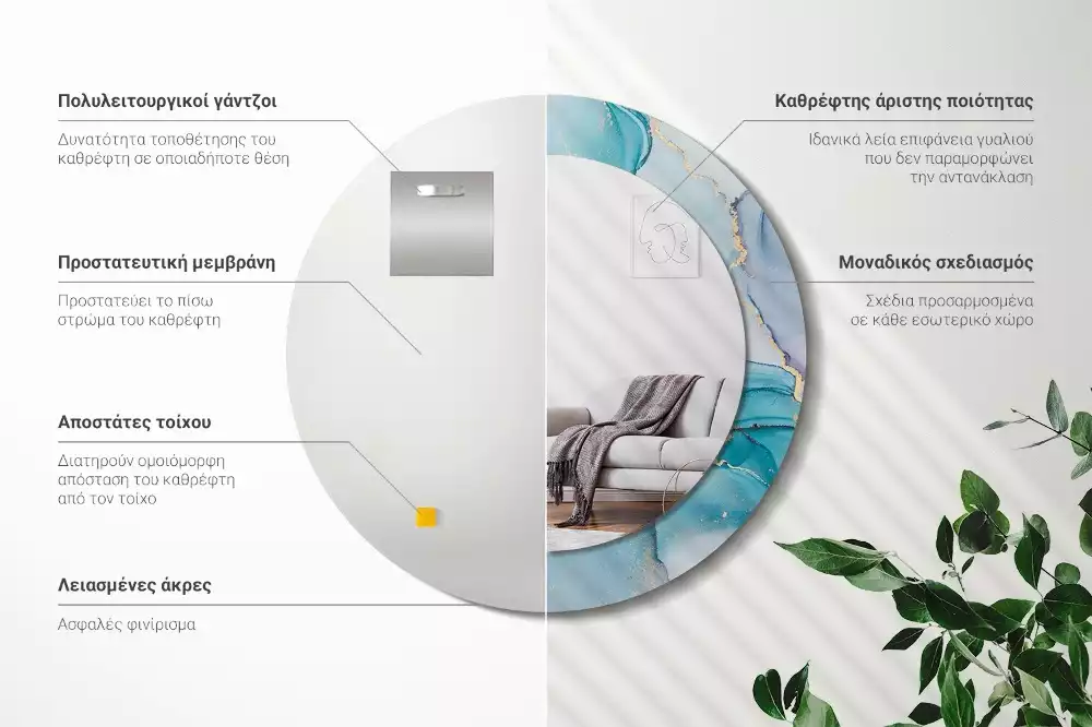 Lustro z ramą z nadrukiem w abstrakcyjny wzór płynnej grafiki