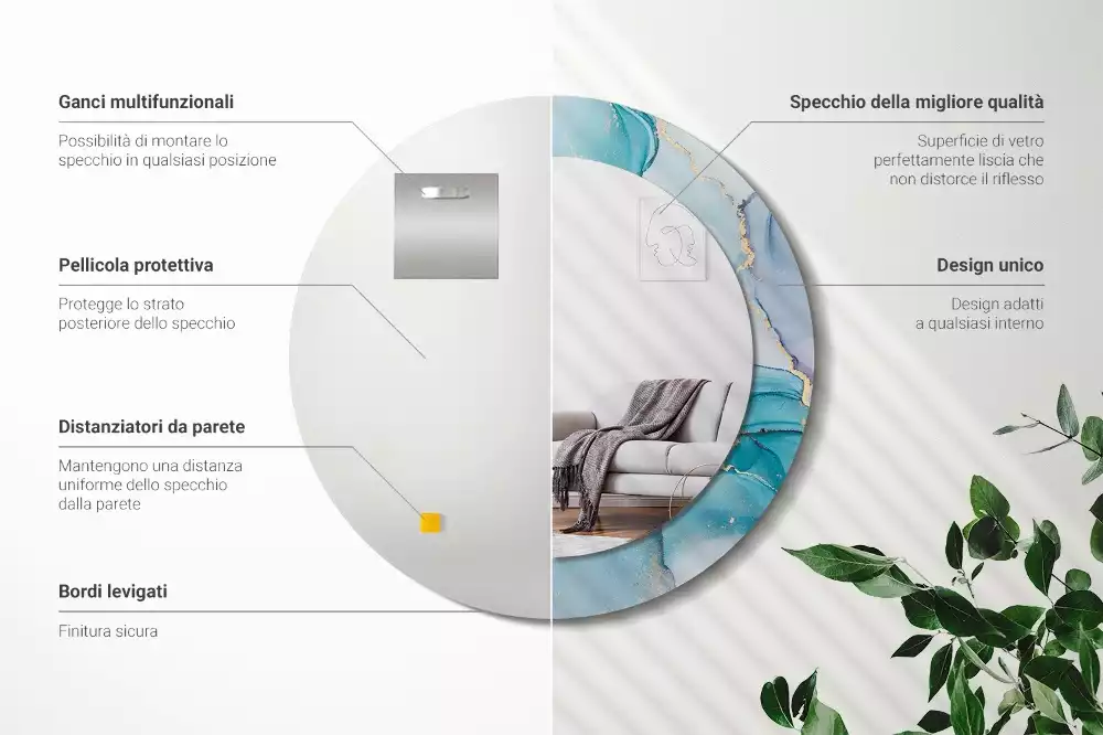 Lustro z ramą z nadrukiem w abstrakcyjny wzór płynnej grafiki