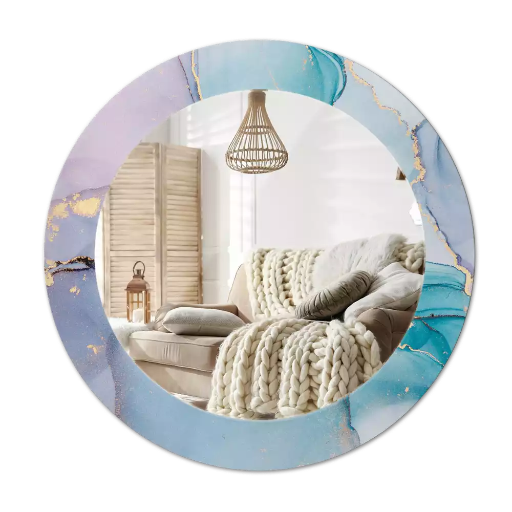 Lustro z ramą z nadrukiem w abstrakcyjny wzór płynnej grafiki